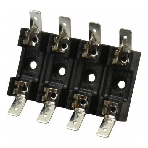 Main product image of 4 Pole, 300 Volts AC/DC, 30 Amp, Bolt-in Fuse Block 1/4" Diameter x 1-1/4" Fuse Length, 2" Long x 2-3/8" Wide x 14.3 mm High Block, 266°F