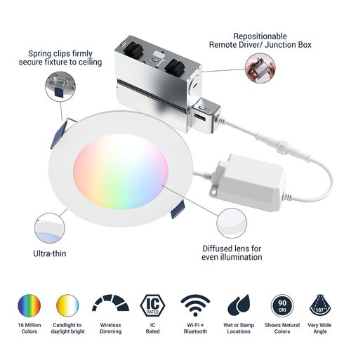 Main product image of HALO 4" HLB4 Round Smart Wi-Fi Slim Canless RGBW Downlight w/ WiZ Pro Smart Control (Matte White)