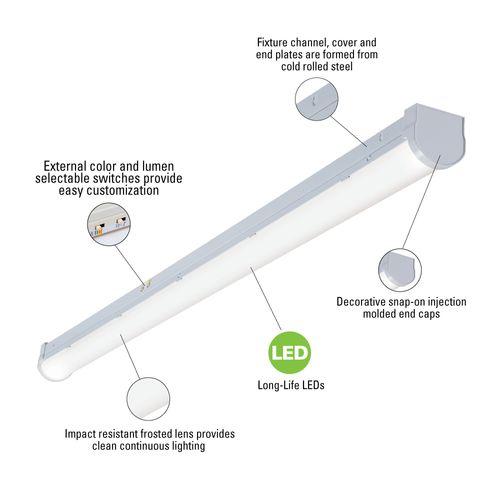 Main product image of Metalux SLSTP Slim Profile 4' Strip, Surface/Suspension Mount, Selectable Lumens & CCT 3500/4000/5000K, 18-48W