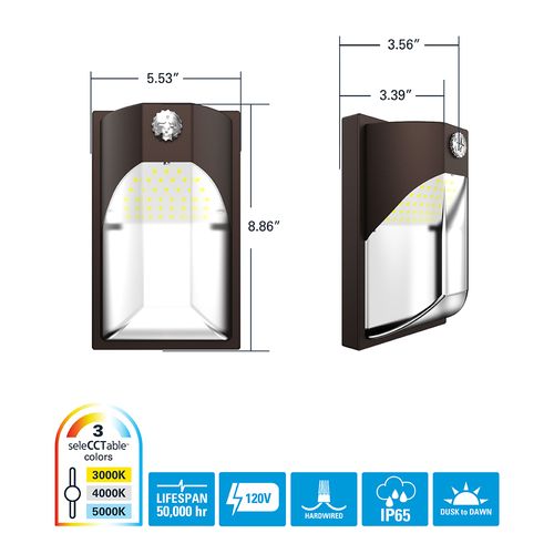 Main product image of HALO Entry Wall Pack, Dusk-to-Dawn, Selectable CCT, 3000/4000/5000K, 12W (Bronze)
