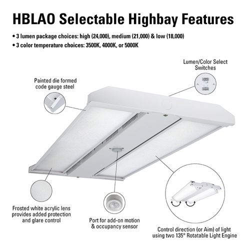 Main product image of Metalux 2' LED Highbay w/ Adjustable Optics, Selectable 18K/21K/24K Lumens & 35/40/5000K CCT, 400W