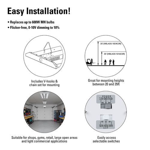 Main product image of Metalux 2' LED Highbay w/ Adjustable Optics, Selectable 18K/21K/24K Lumens & 35/40/5000K CCT, 400W
