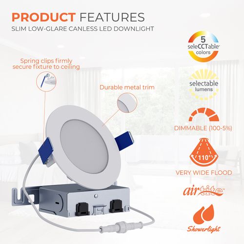 Main product image of HALO 4" HLB Round Slim Canless LED Downlight, Selectable 5CCT, 2700/3000/3500/4000/5000K, 10.65W (Matte White)