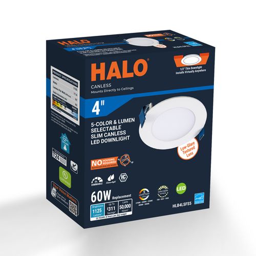 Main product image of HALO 4" HLB Round Slim Canless LED Downlight, Selectable 5CCT, 2700/3000/3500/4000/5000K, 10.65W (Matte White)