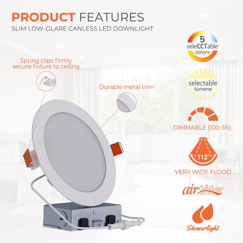 Main product image of HALO 6" HLB Round Slim Canless LED Downlight, Selectable 5CCT, 2700/3000/3500/4000/5000K, 13.48W - Matte White (4 Pack)