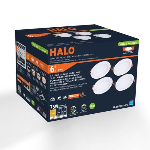 Main product image of HALO 6" HLB Round Slim Canless LED Downlight, Selectable 5CCT, 2700/3000/3500/4000/5000K, 13.48W - Matte White (4 Pack)