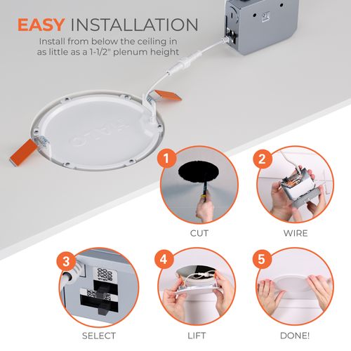 Main product image of HALO 6" HLB Round Slim Canless LED Downlight, Selectable 5CCT, 2700/3000/3500/4000/5000K, 13.48W (Matte White)