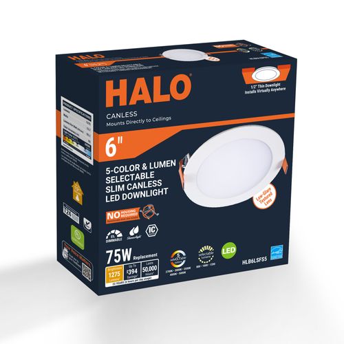 Main product image of HALO 6" HLB Round Slim Canless LED Downlight, Selectable 5CCT, 2700/3000/3500/4000/5000K, 13.48W (Matte White)