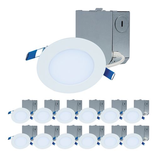 Main product image of HALO 4" HLB Smooth Lens Canless LED Downlight, 3000K Fixed CCT, 10W, Matte White (12 Pack)