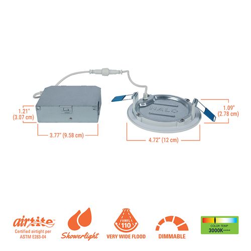 Main product image of HALO 4" HLB Smooth Lens Canless LED Downlight, 3000K Fixed CCT, 10W, Matte White (12 Pack)