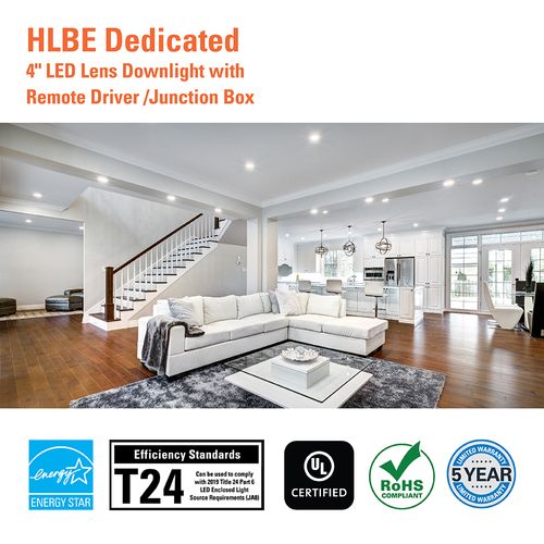Main product image of HALO 4" HLB Smooth Lens Canless LED Downlight, 3000K Fixed CCT, 10W, Matte White (12 Pack)