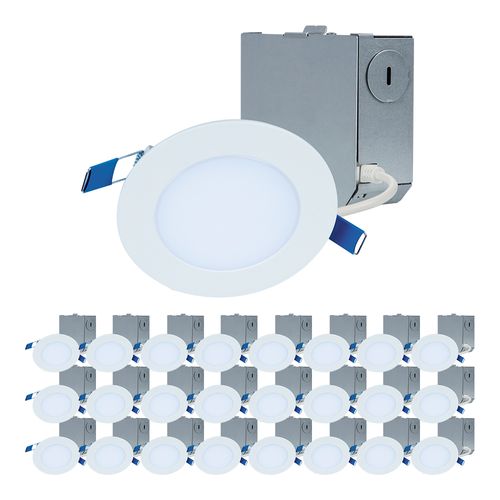Main product image of HALO 4" HLB Smooth Lens Canless LED Downlight, 3000K Fixed CCT, 10W, Matte White (24 Pack)