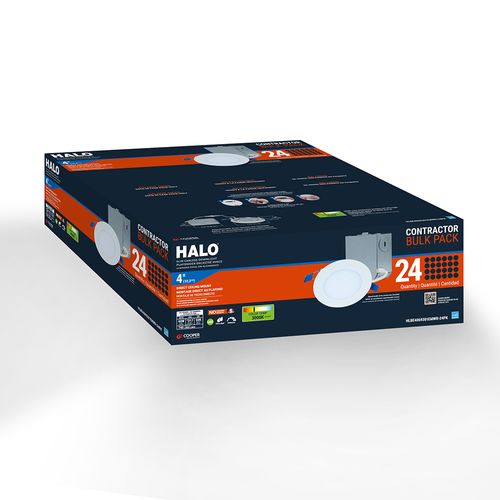 Main product image of HALO 4" HLB Smooth Lens Canless LED Downlight, 3000K Fixed CCT, 10W, Matte White (24 Pack)