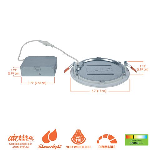 Main product image of HALO 6" HLB Smooth Lens Canless LED Downlight, 3000K Fixed CCT, 13.5W, Matte White (24 Pack)