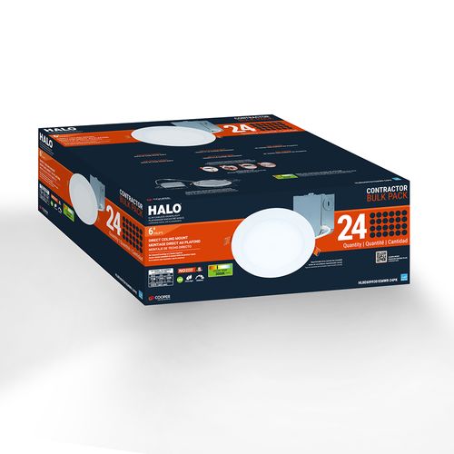 Main product image of HALO 6" HLB Smooth Lens Canless LED Downlight, 3000K Fixed CCT, 13.5W, Matte White (24 Pack)