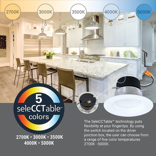 Main product image of HALO 4" LT4 Round Recessed Baffle LED Trim, Selectable 5CCT, 2700/3000/3500/4000/5000K, 8W, Matte White (6 Pack)