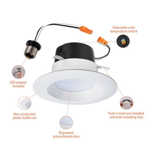Main product image of HALO 4" LT4 Round Recessed Baffle LED Trim, Selectable 5CCT, 2700/3000/3500/4000/5000K, 8W, Matte White (6 Pack)
