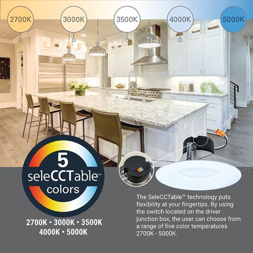 Main product image of HALO 5/6" LT56 Round Recessed Baffle LED Trim, Selectable 5CCT, 2700/3000/3500/4000/5000K, 8.75W, Matte White (6 Pack)