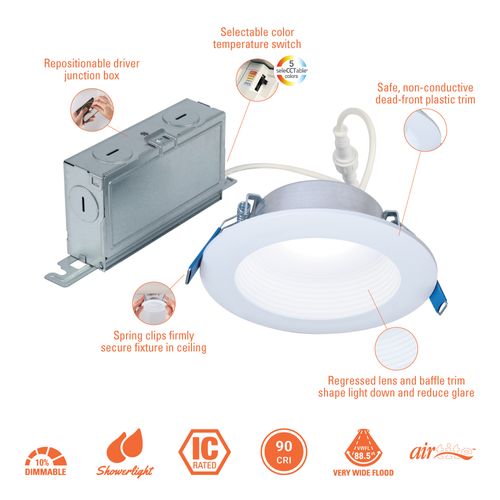 Main product image of HALO 4" Round LT Canless LED Downlight, Selectable 5CCT, 2700/3000/3500/4000/5000K, 7.9W (Black Trim)