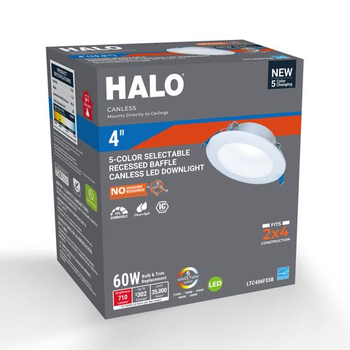 Main product image of HALO 4" Round LT Canless LED Downlight, Selectable 5CCT, 2700/3000/3500/4000/5000K, 7.9W (Black Trim)