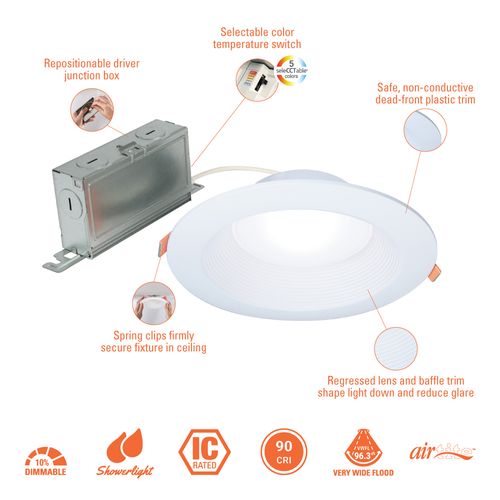 Main product image of HALO 6" Round LT Canless LED Downlight, Selectable 5CCT, 2700/3000/3500/4000/5000K, 9.3W (Black Trim)