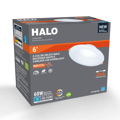 Main product image of HALO 6" Round LT Canless LED Downlight, Selectable 5CCT, 2700/3000/3500/4000/5000K, 9.3W (Black Trim)