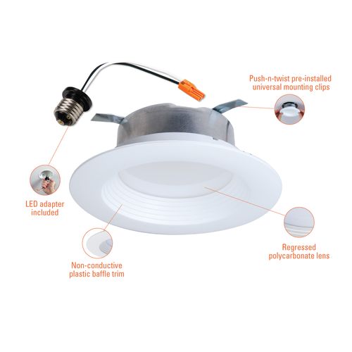 Main product image of HALO 4" Round Recessed Baffle LTE 3000K LED Retrofit, Matte White (12 Pack)