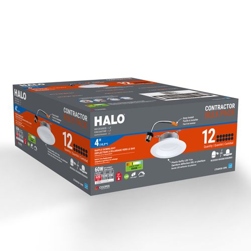 Main product image of HALO 4" Round Recessed Baffle LTE 3000K LED Retrofit, Matte White (12 Pack)