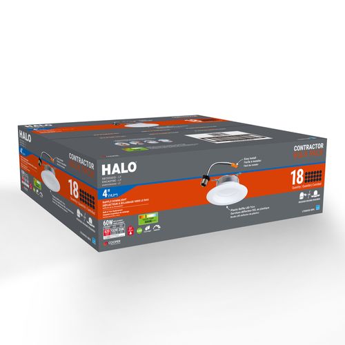 Main product image of HALO 4" Round Recessed Baffle LTE 3000K LED Retrofit, Matte White (18 Pack)