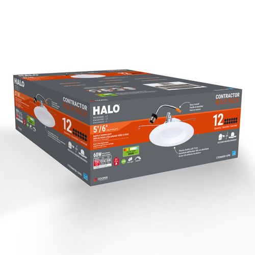 Main product image of HALO 5/6" Round Recessed Baffle LTE 3000K LED Retrofit, Matte White (12 Pack)