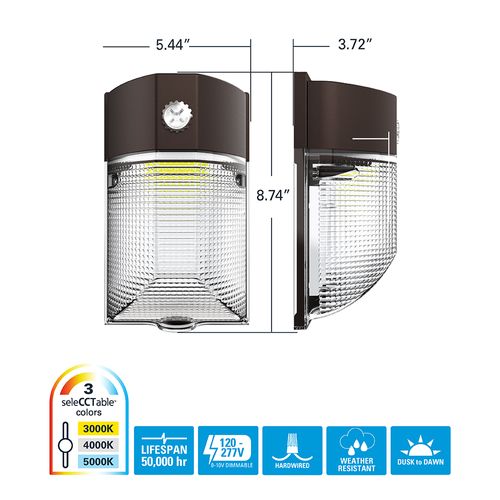 Main product image of HALO Mini Wall Pack, Dusk-to-Dawn, Selectable CCT, 3000/4000/5000K, 15W (Bronze)