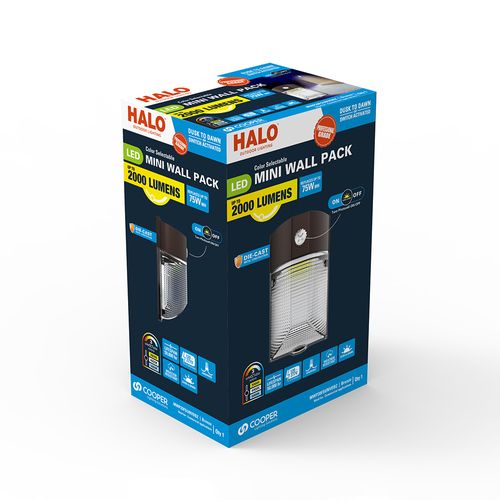 Main product image of HALO Mini Wall Pack, Dusk-to-Dawn, Selectable CCT, 3000/4000/5000K, 15W (Bronze)