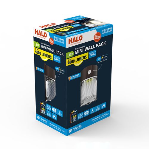 Main product image of HALO Mini Wall Pack, Dusk-to-Dawn, Selectable CCT, 3000/4000/5000K, 30W (Bronze)