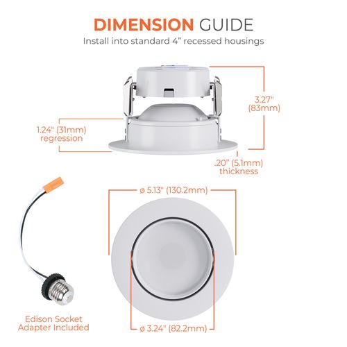 Main product image of HALO 4" RA4 Round Adjustable Gimbal LED Retrofit, Selectable 5CCT & Dim-To-Warm, 2700/3000/3500/4000/5000K, 8.8W (Matte White)