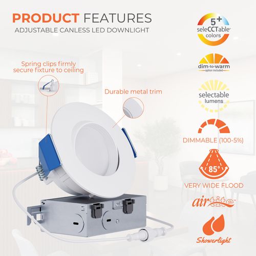 Main product image of HALO 4" RA Round Adjustable Gimbal LED Retrofit, Selectable 5CCT & Dim-To-Warm, 2700/3000/3500/4000/5000K, 9.3W (Matte White)