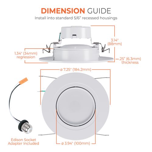 Main product image of HALO 5/6" RA56 Round Adjustable Gimbal LED Retrofit, Selectable 5CCT & Dim-To-Warm, 2700/3000/3500/4000/5000K, 8.8W (Matte White)