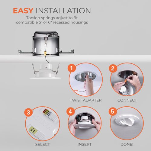 Main product image of HALO 5/6" RA56 Round Adjustable Gimbal LED Retrofit, Selectable 5CCT & Dim-To-Warm, 2700/3000/3500/4000/5000K, 8.8W (Matte White)