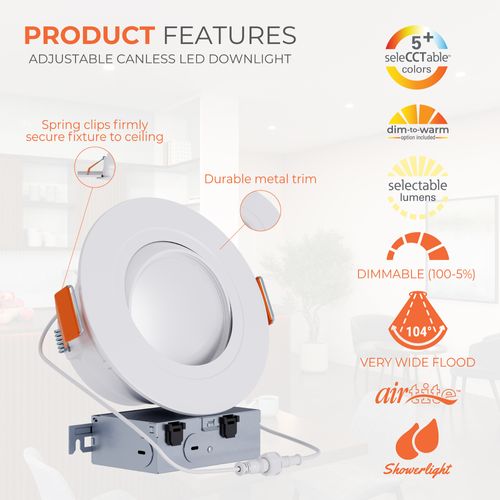 Main product image of HALO 6" RA Round Adjustable Gimbal LED Retrofit, Selectable 5CCT & Dim-To-Warm, 2700/3000/3500/4000/5000K, 9.5W (Matte White)