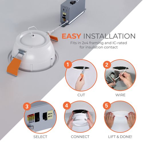 Main product image of HALO 6" RA Round Adjustable Gimbal LED Retrofit, Selectable 5CCT & Dim-To-Warm, 2700/3000/3500/4000/5000K, 9.5W (Matte White)