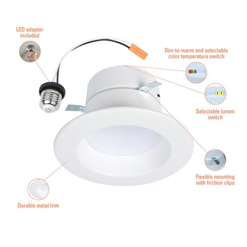 Main product image of HALO 4" RL Round LED Retrofit, Selectable 5CCT & Dim-To-Warm, 2700/3000/3500/4000/5000K, 11W (Matte White)
