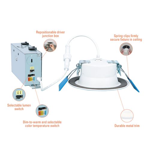 Main product image of HALO 4" RL Round Canless LED Downlight, Selectable 5CCT & Dim-To-Warm, 2700/3000/3500/4000/5000K, 11.5W (Matte White)