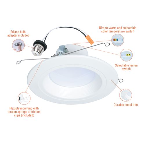 Main product image of HALO 5/6" RL Round LED Retrofit, Selectable 5CCT & Dim-To-Warm, 2700/3000/3500/4000/5000K, 14.5W (Matte White)