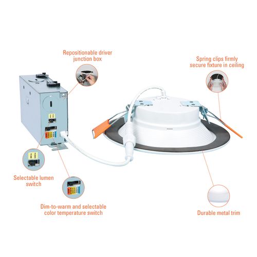 Main product image of HALO 6" RL Round Canless LED Downlight, Selectable 5CCT & Dim-To-Warm, 2700/3000/3500/4000/5000K, 13.8W (Matte White)