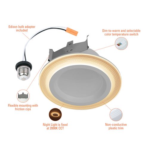 Main product image of HALO 4" RL Round LED Trim with Night Light & Dim-to-Warm, Selectable 5CCT, 2700/3000/3500/4000/5000K, 8.09W