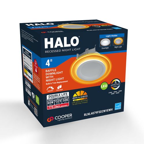 Main product image of HALO 4" RL Round LED Trim with Night Light & Dim-to-Warm, Selectable 5CCT, 2700/3000/3500/4000/5000K, 8.09W