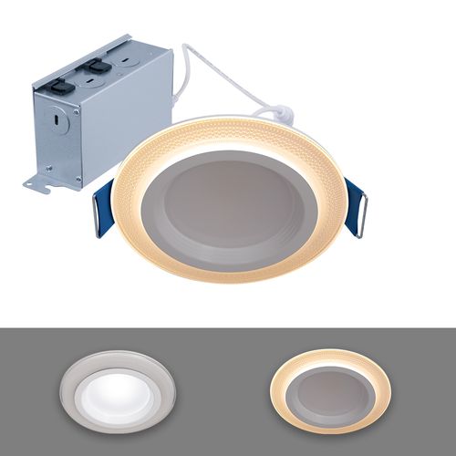 Main product image of HALO 4" RL Round Canless Downlight with Night Light & Dim-to-Warm, Selectable 5CCT, 2700/3000/3500/4000/5000K, 9.5W (Matte White)