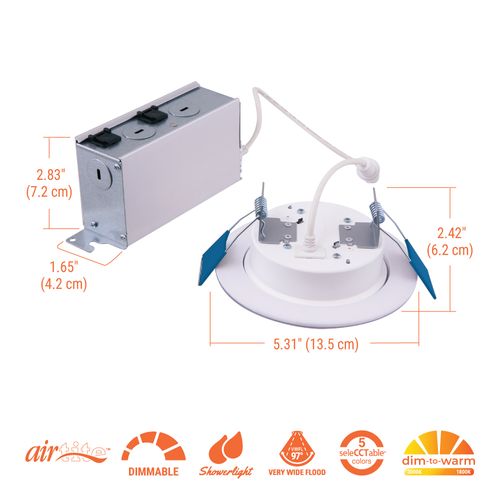 Main product image of HALO 4" RL Round Canless Downlight with Night Light & Dim-to-Warm, Selectable 5CCT, 2700/3000/3500/4000/5000K, 9.5W (Matte White)