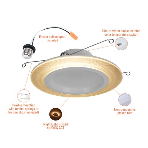 Main product image of HALO 5/6" RL Round LED Trim with Night Light & Dim-to-Warm, Selectable 5CCT, 2700/3000/3500/4000/5000K, 10.75W