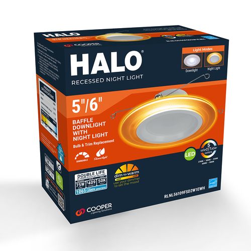 Main product image of HALO 5/6" RL Round LED Trim with Night Light & Dim-to-Warm, Selectable 5CCT, 2700/3000/3500/4000/5000K, 10.75W