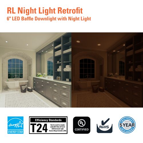 Main product image of HALO 5/6" RL Round LED Trim with Night Light & Dim-to-Warm, Selectable 5CCT, 2700/3000/3500/4000/5000K, 10.75W
